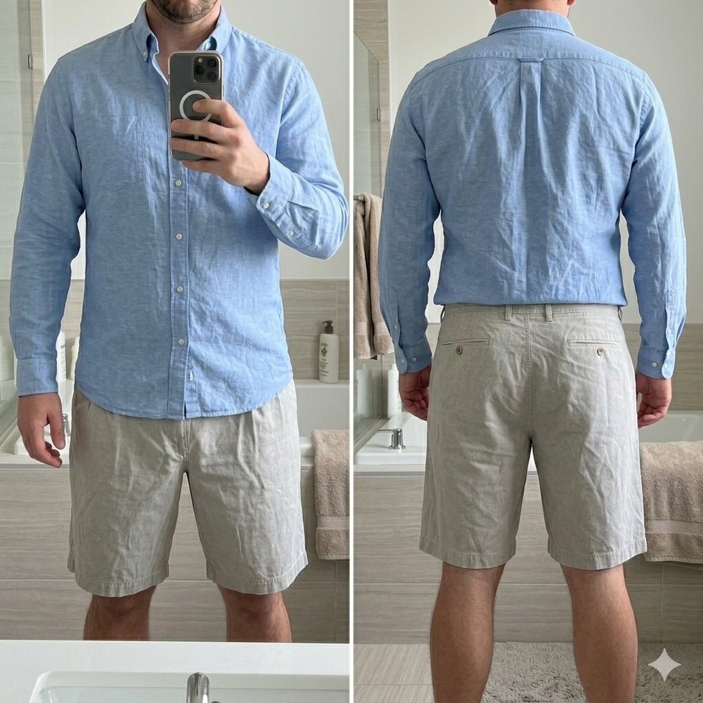 Tommy Bahama Mens Shorts 42x10 Beige Pleated Silk Cotton Herringbone Casual
